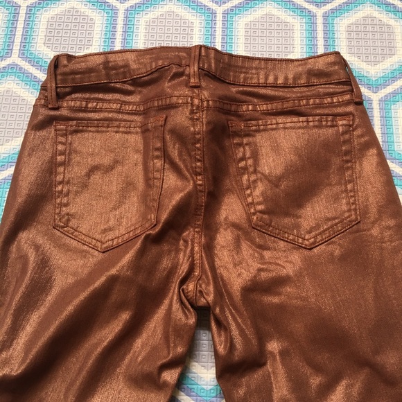 Copper rose gold foil lame metallic skinny jeans - Picture 4 of 9